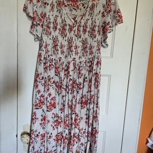 Torrid White and Red Floral Midi Dress